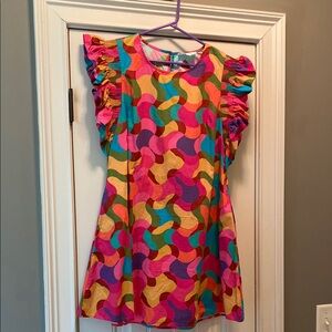 Colorful Women’s Dress with Ruffle Sleeves